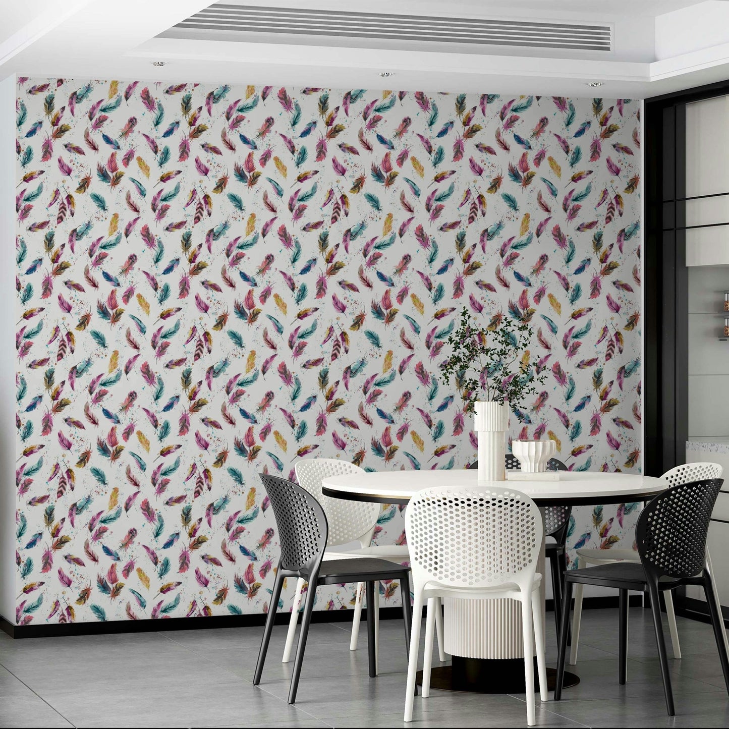 Free-spirited feather wall design

