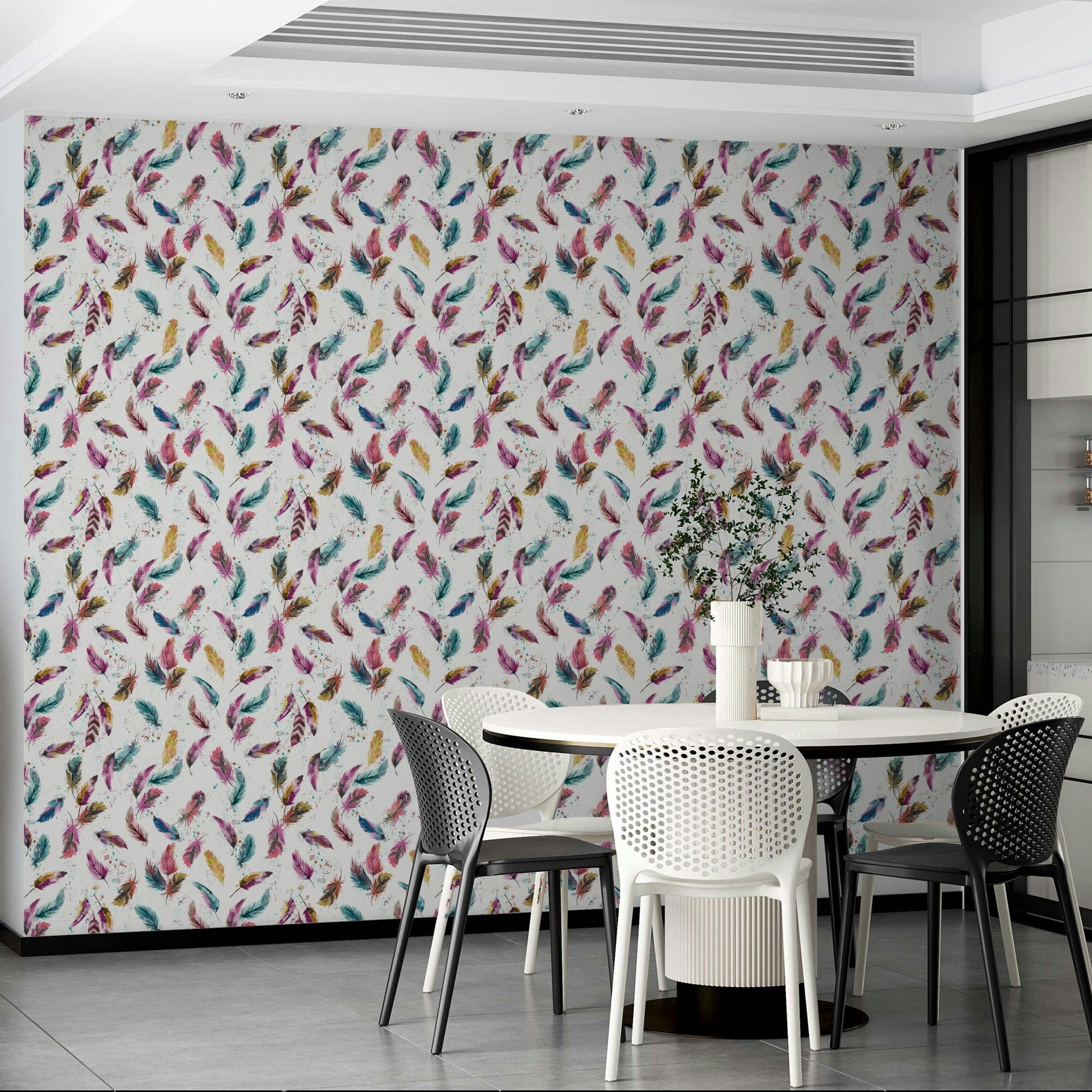 Free-spirited feather wall design

