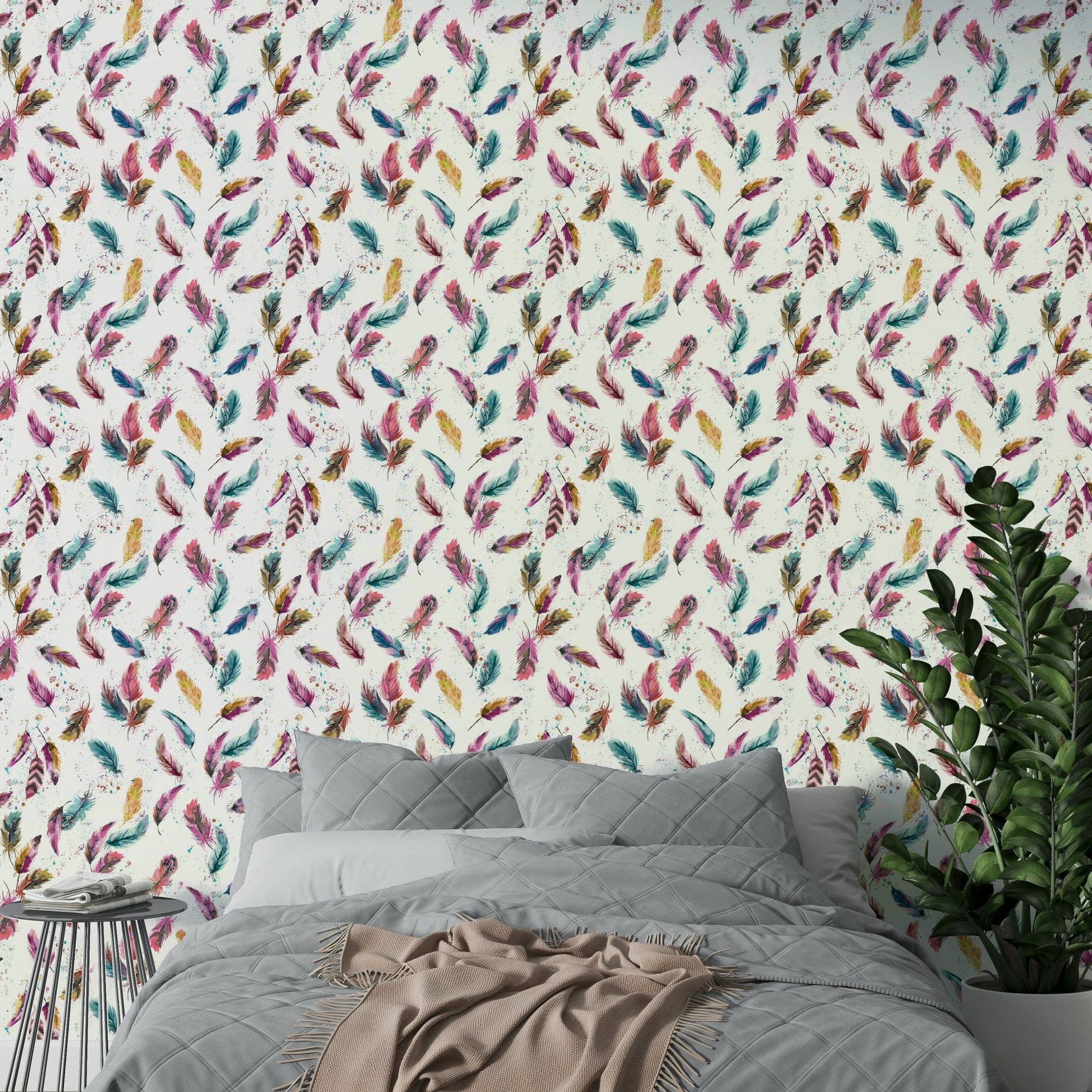 Playful feather room wallpaper

