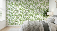 Botanical canopy wall covering, airy, leafy, elegant texture.