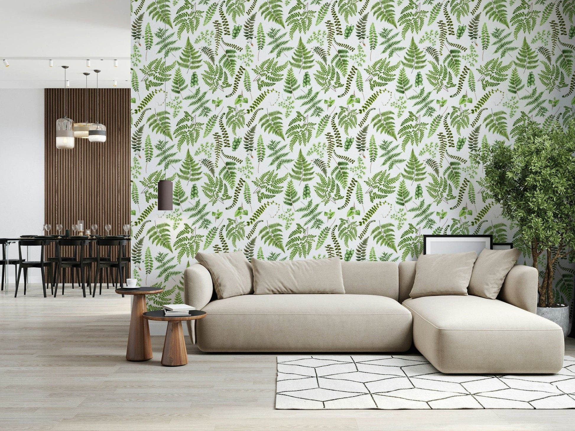 Watercolor Fern Canopy wallpaper for walls, lush botanical pattern.