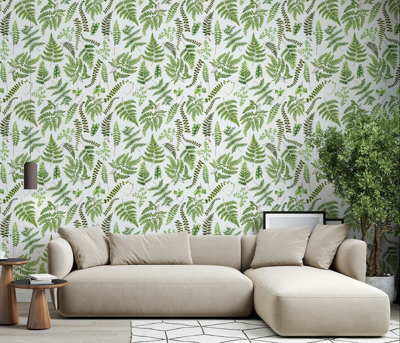 Watercolor Fern Canopy wallpaper for walls, lush botanical pattern., GD7190