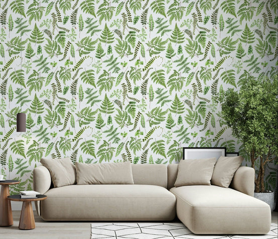 Watercolor Fern Canopy wallpaper for walls, lush botanical pattern., GD7190