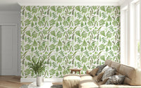 Peel and stick fern wallpaper, bright green nature print.
