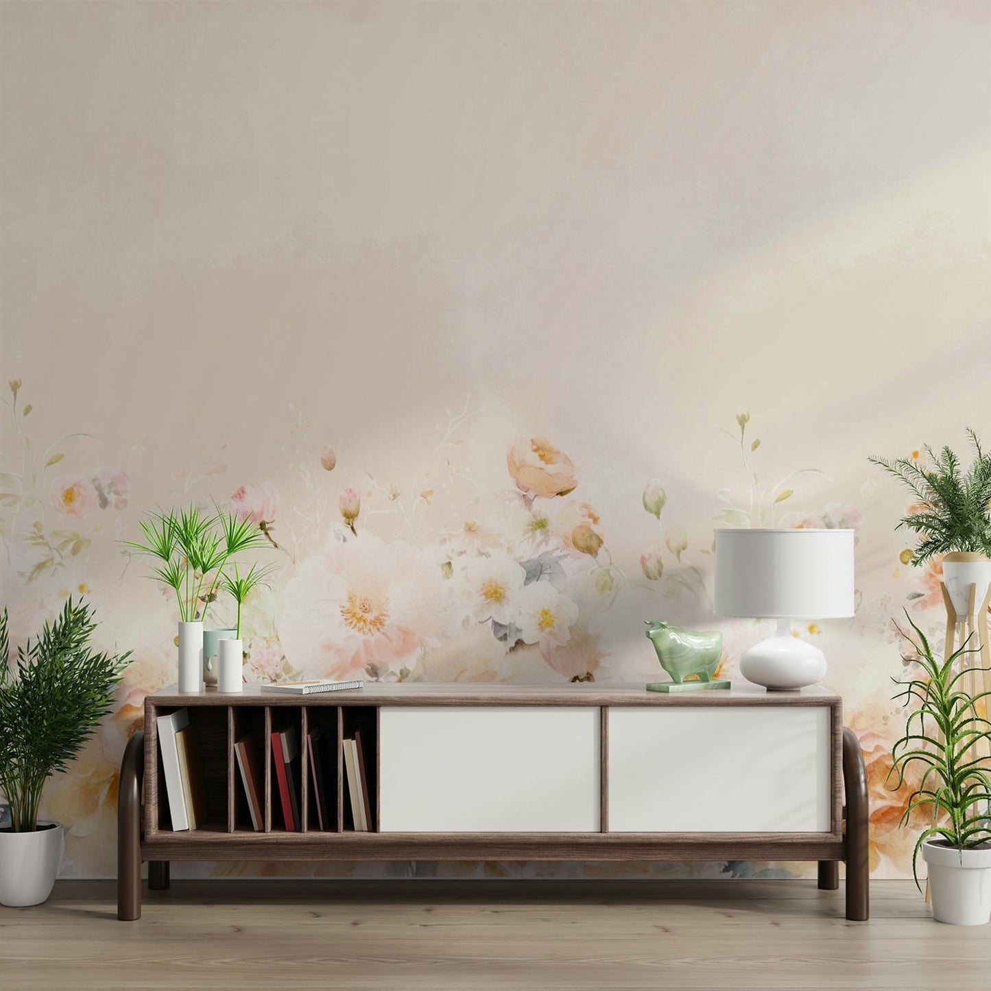 Beautiful watercolor floral wall art mural for living rooms.


