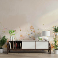 Beautiful watercolor floral wall art mural for living rooms.


