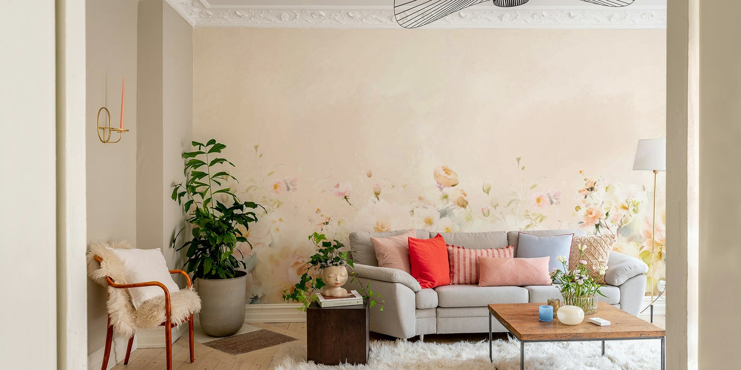 Watercolor flower mural perfect for a nature-inspired space.

