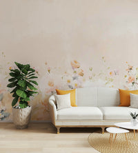 Dreamy watercolor floral mural for a serene ambiance.


