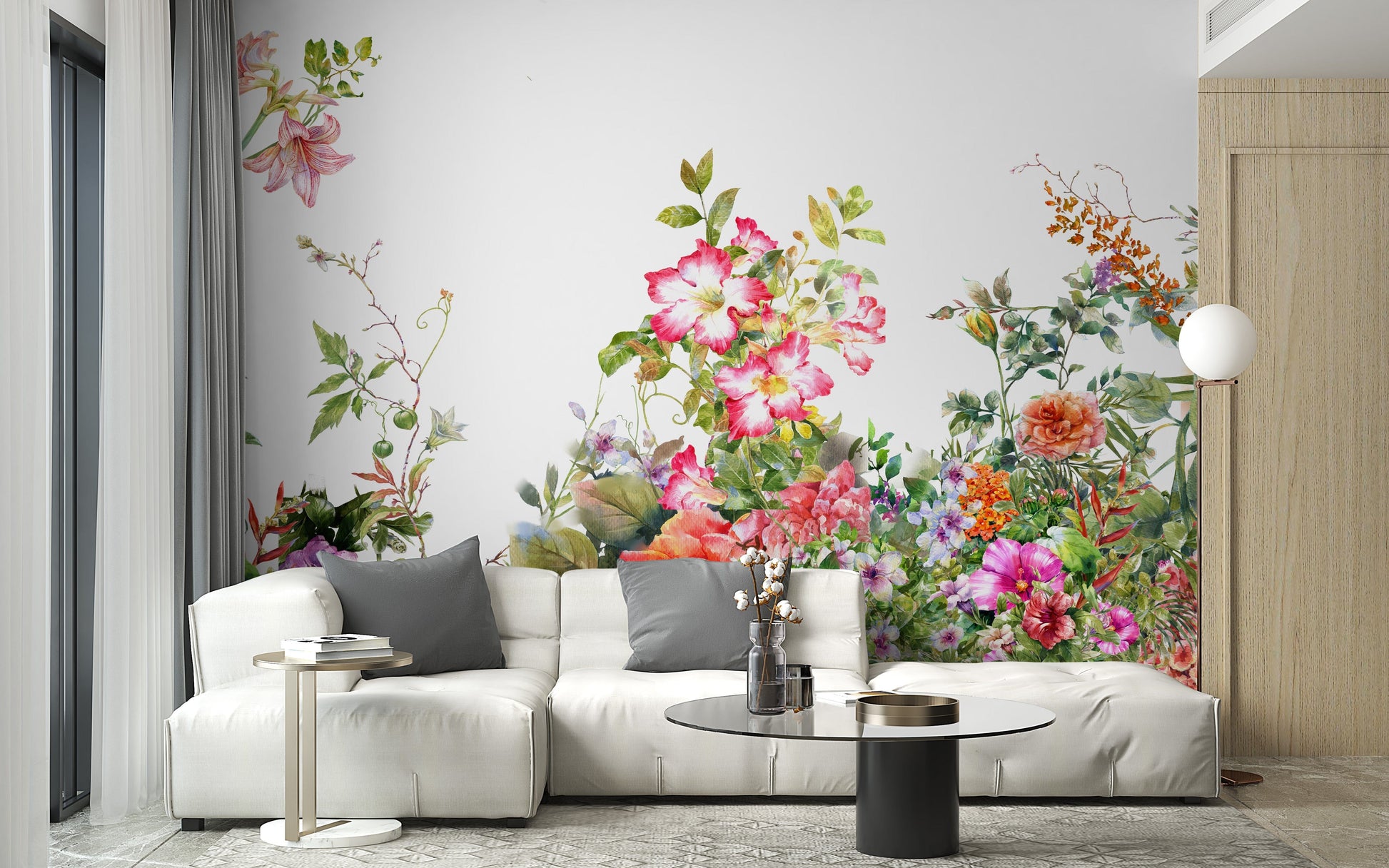 Artistic botanical wallpaper in vivid watercolor tones.