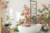 Bright watercolor leaves mural with delicate flowers.