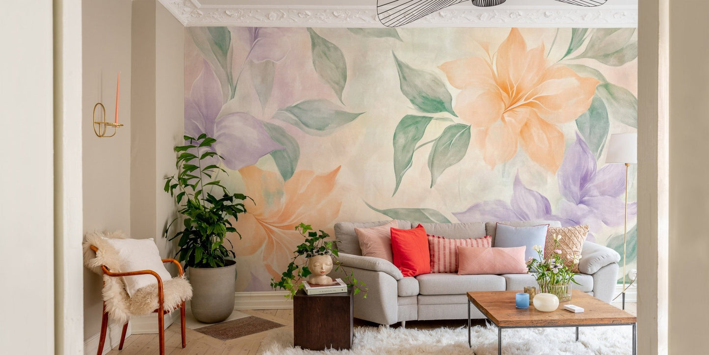 Nature-inspired watercolor wall mural

