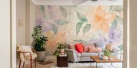 Nature-inspired watercolor wall mural
