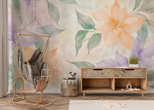 Soft watercolor floral wall mural
