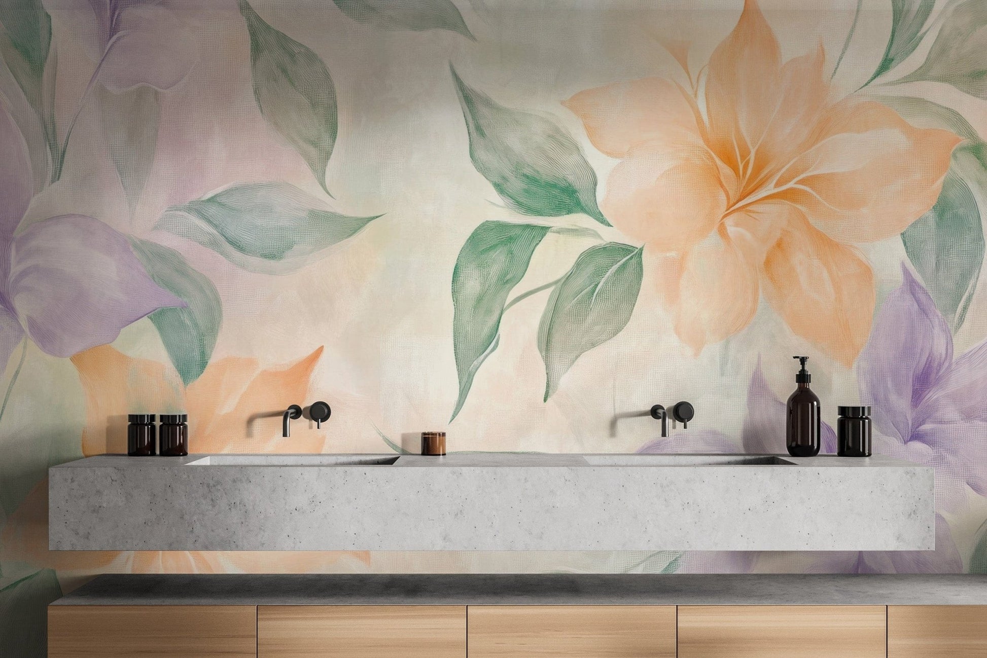 Vibrant floral watercolor wall mural
