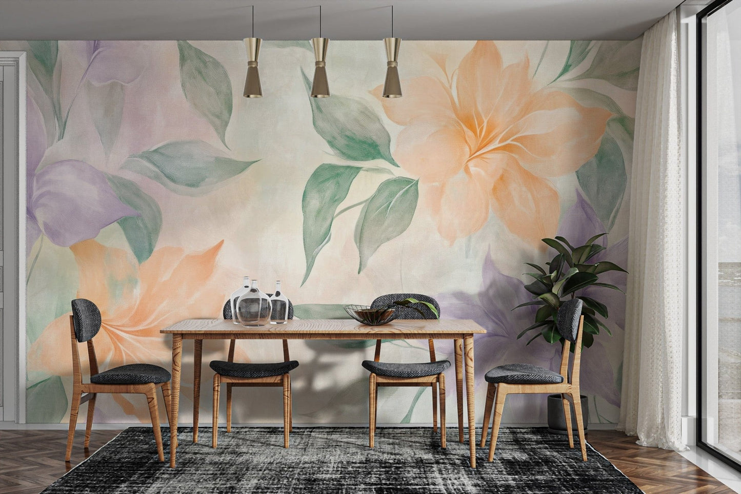Delicate floral watercolor wall mural
