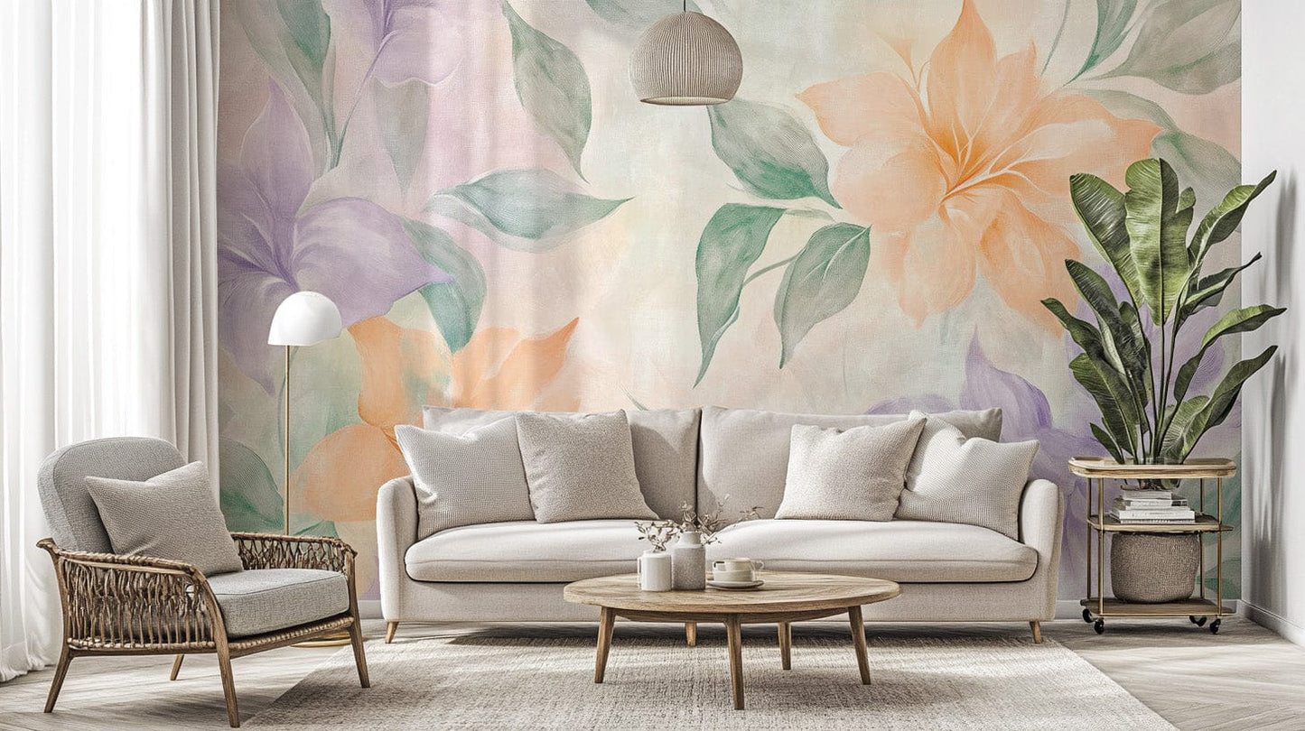 Hand-painted floral mural for walls
