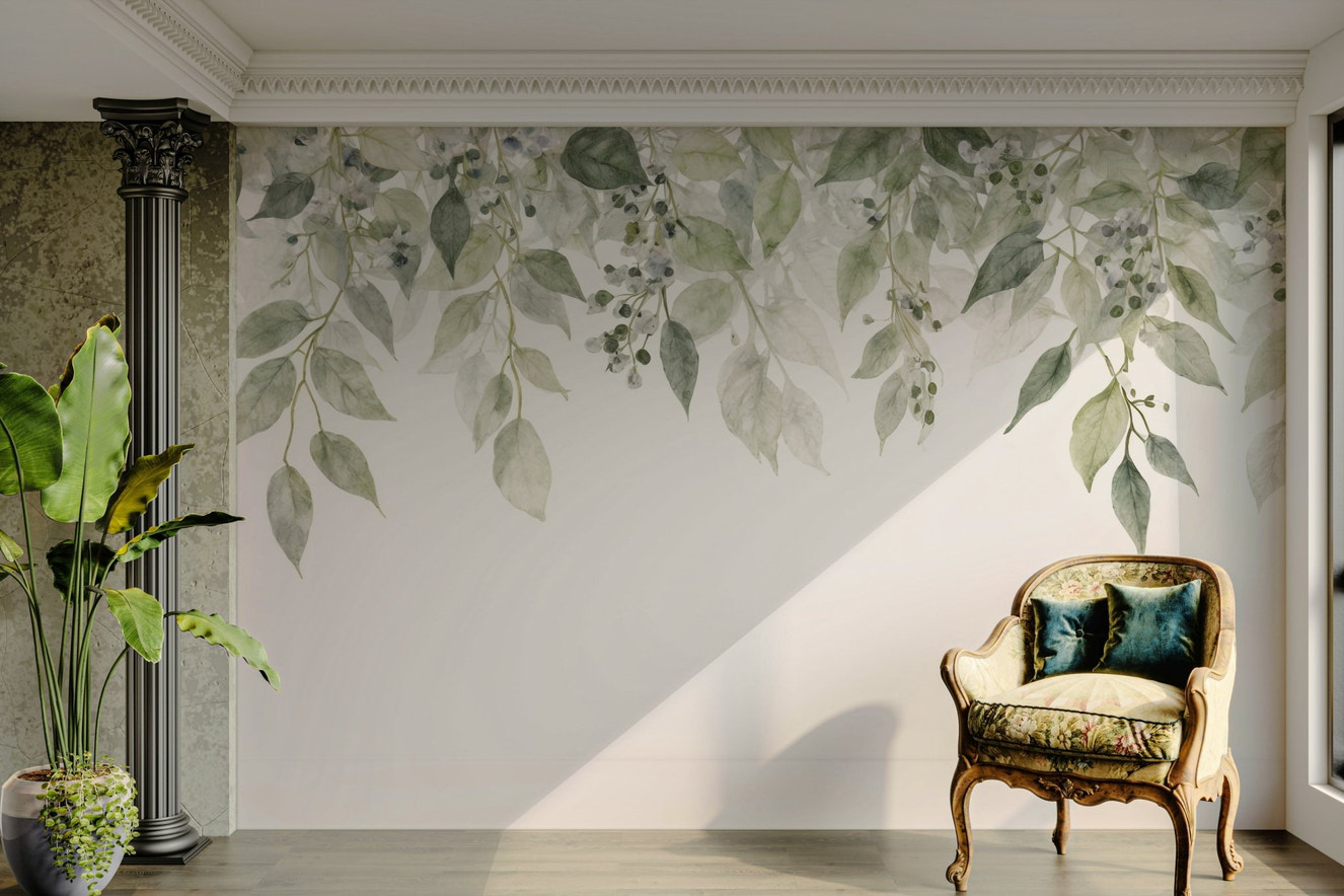 A wall mural of a peaceful foliage pattern.

