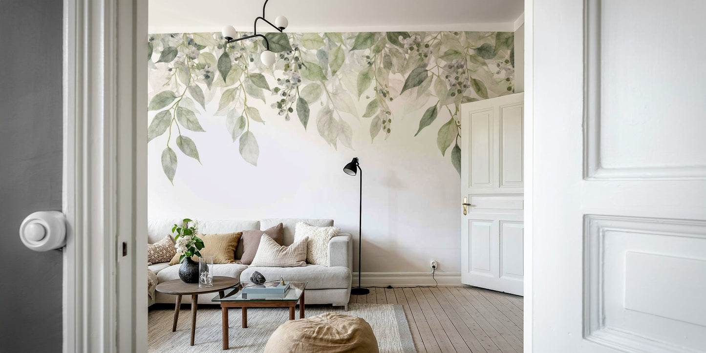 The colors are soft, muted tones of green, blue, and yellow.

