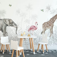 Feral fauna woods mural for kids room walls A680