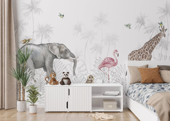 Woodland animals wallpaper for nursery decor A680