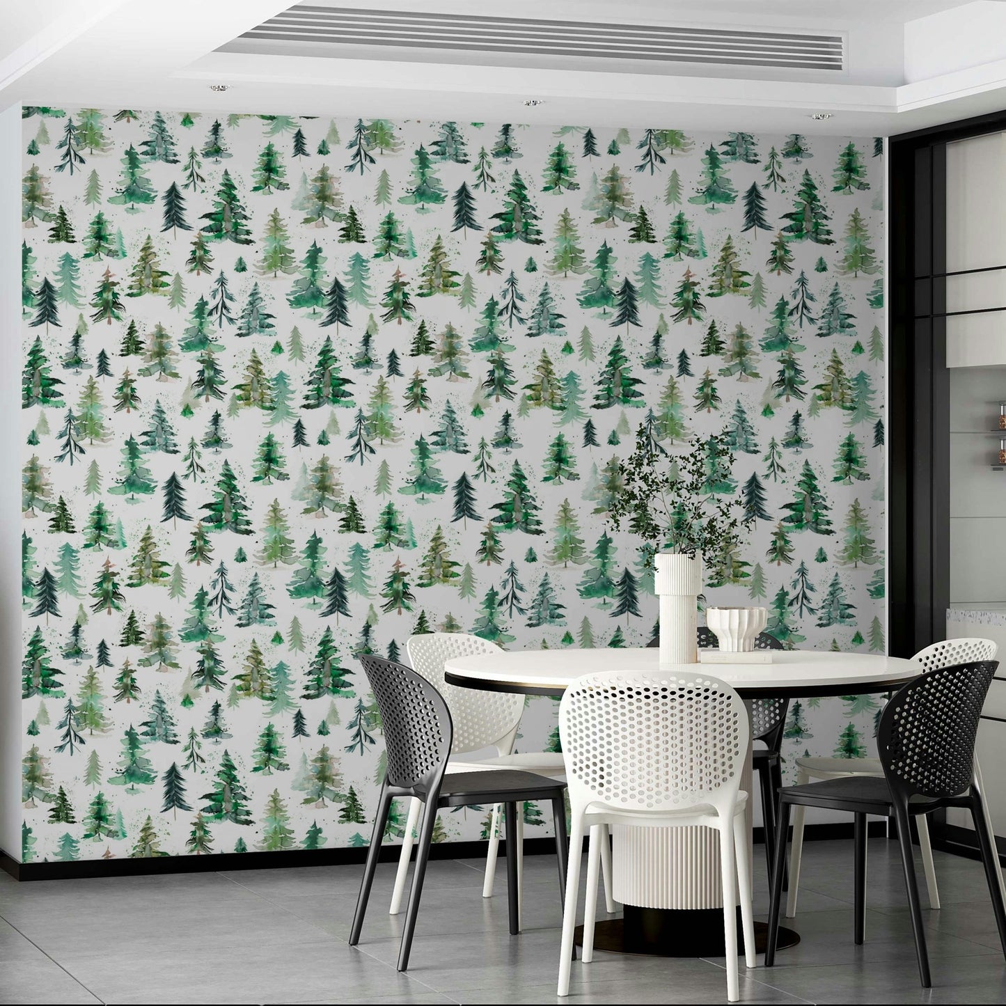 Serene watercolor spruces wallpaper