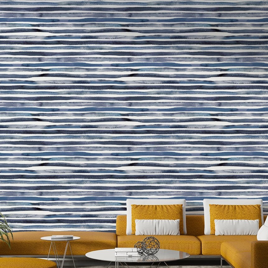 Serene blue watercolor geometric stripes for interiors., GD1564