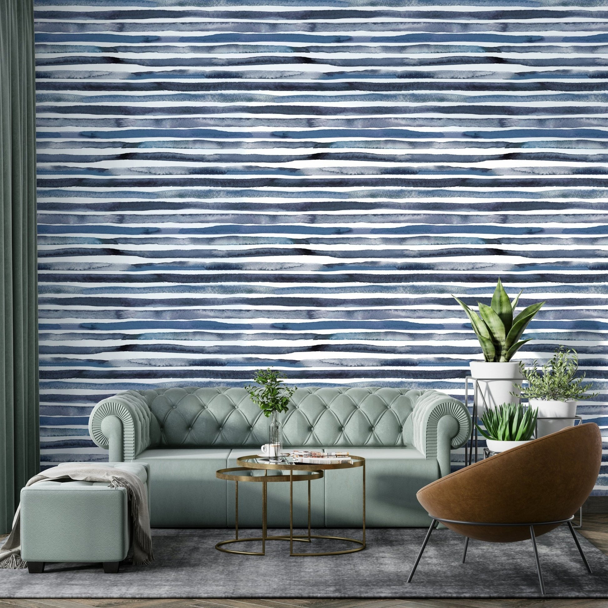 Modern soft blue geometric stripe wallpaper design., GD1564