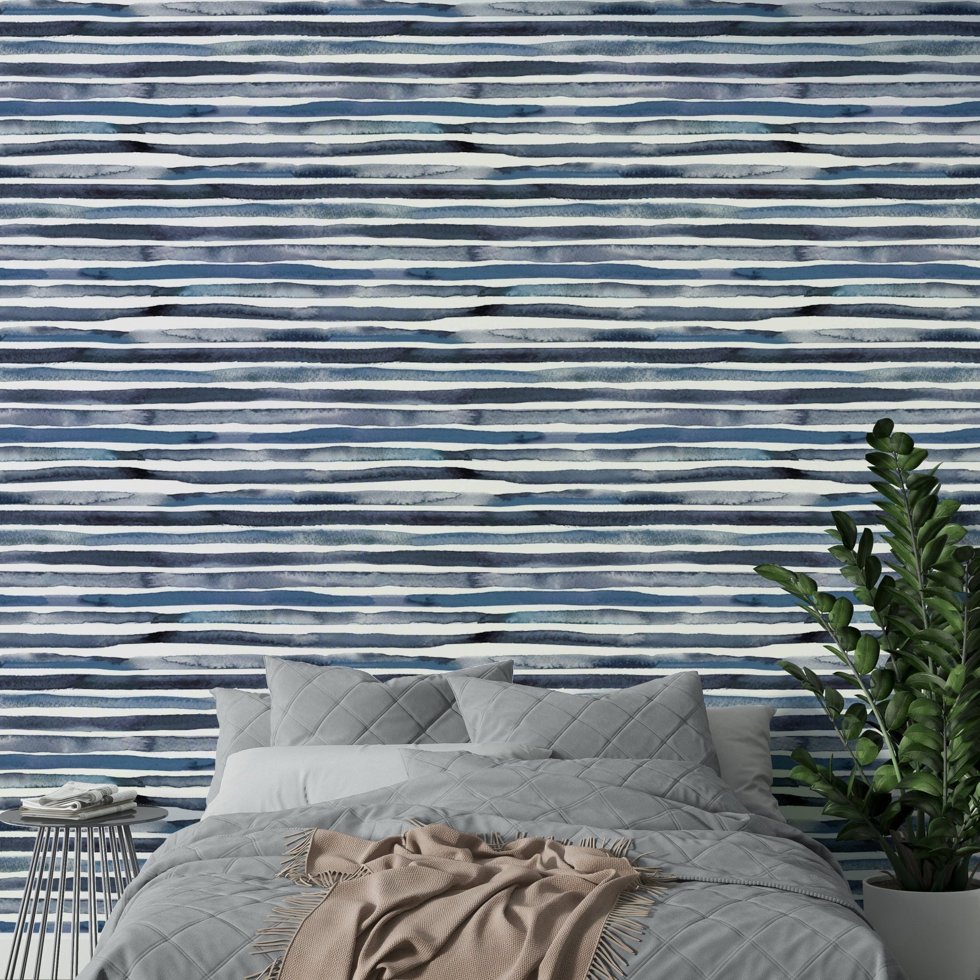 Light blue watercolor stripes for a serene wall look., GD1564