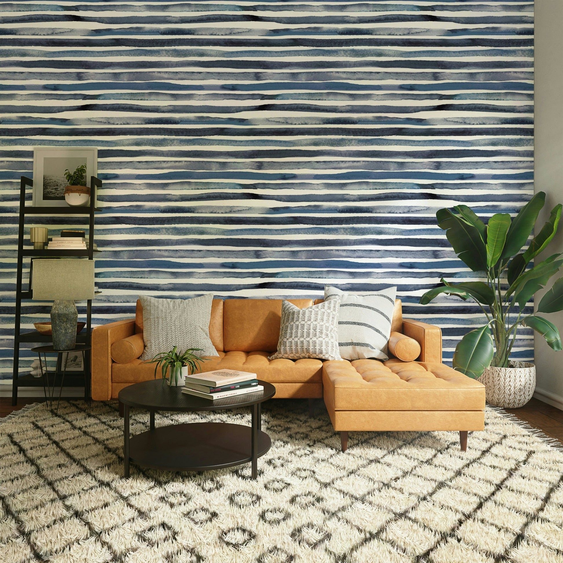 Soft blue watercolor geometric stripes wallpaper., GD1564