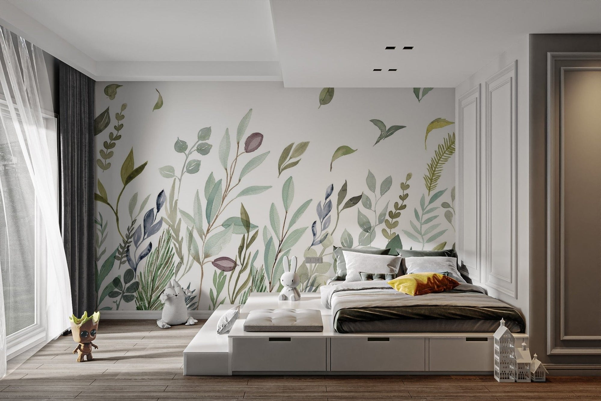 Soft watercolor green foliage C559
