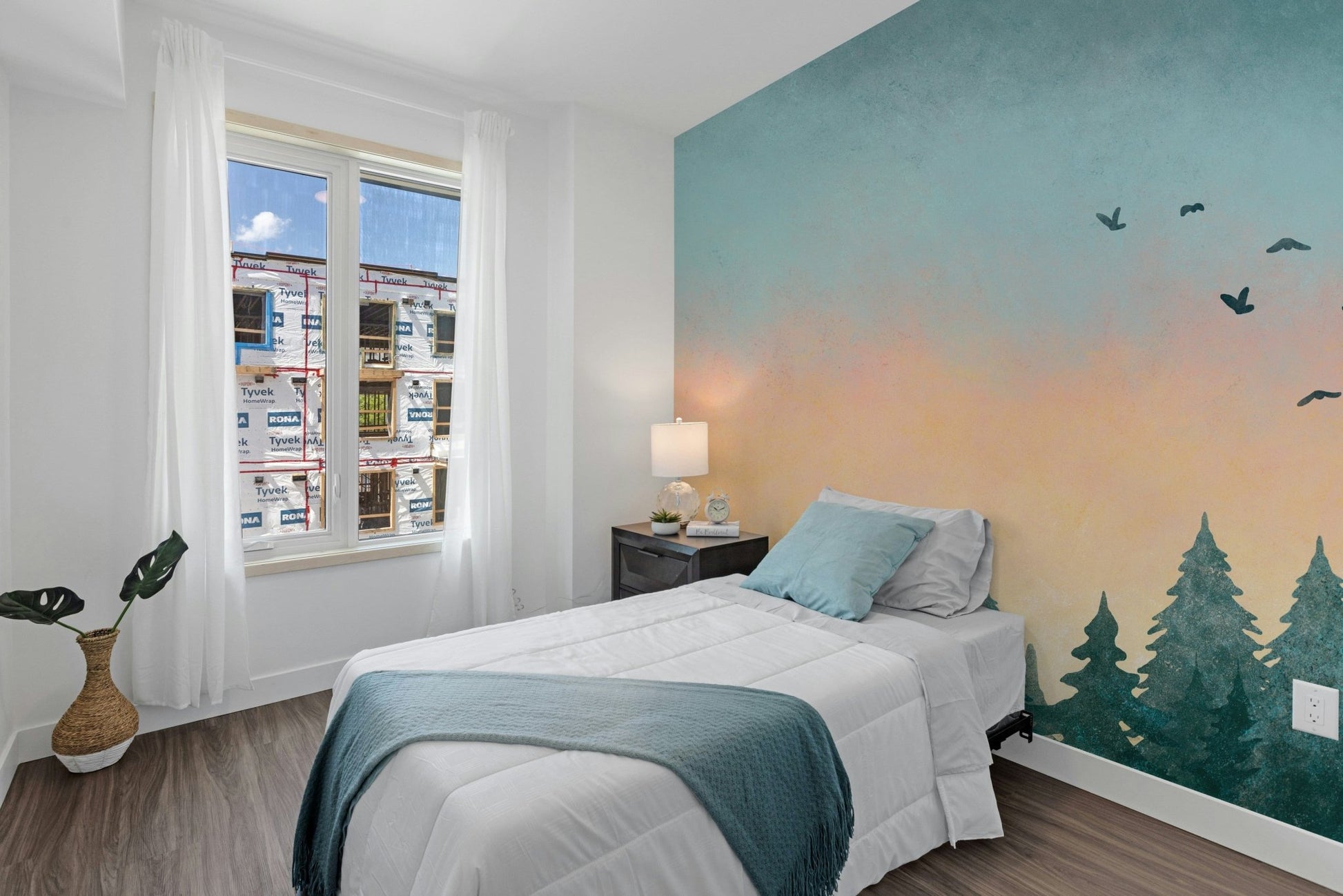 Watercolor Green Tree Forest Mural Wallpaper