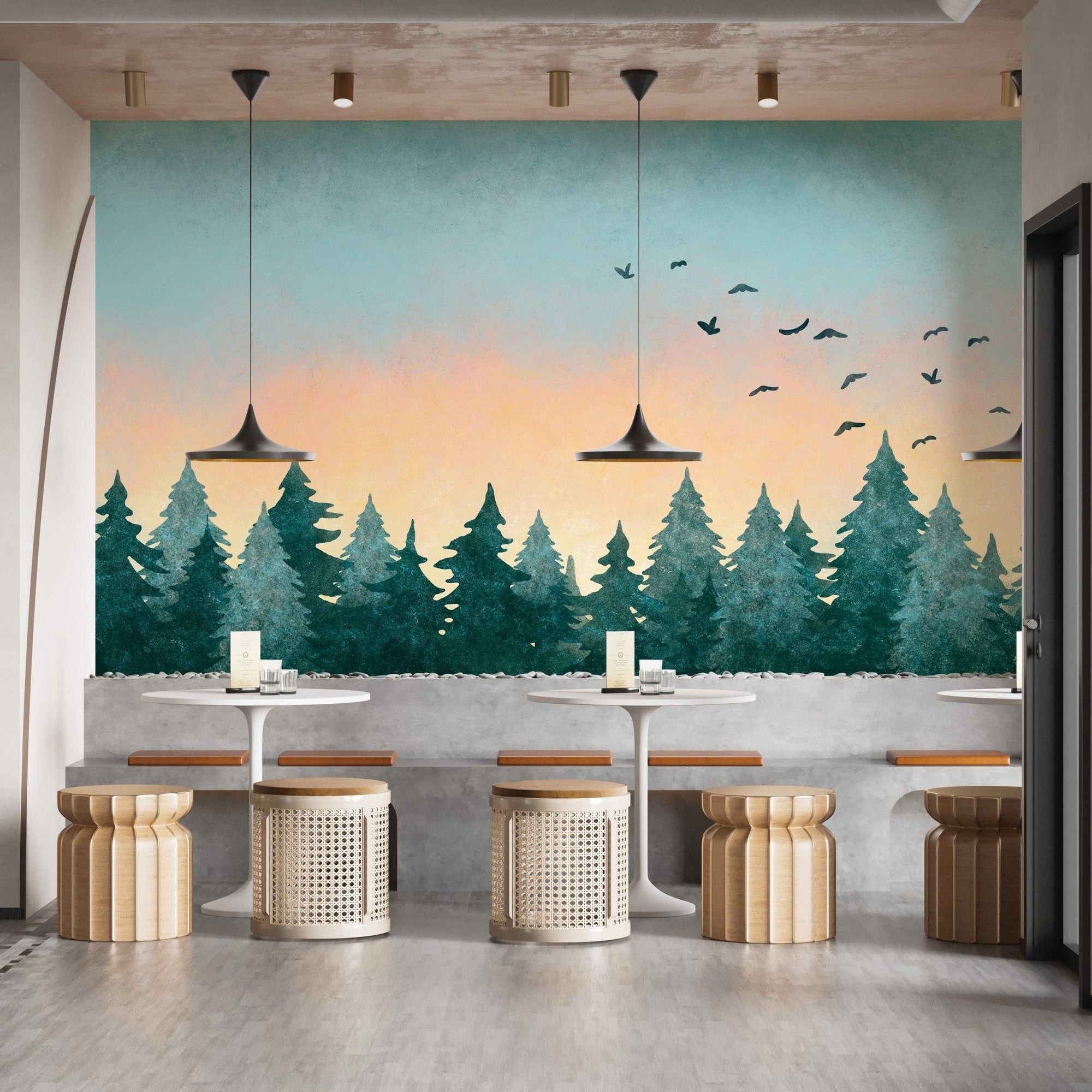 Watercolor Green Tree Forest Wallpaper A690