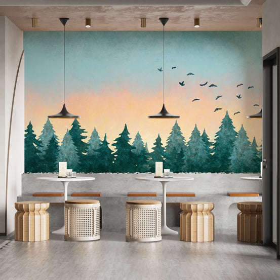 Watercolor Green Tree Forest Wallpaper A690