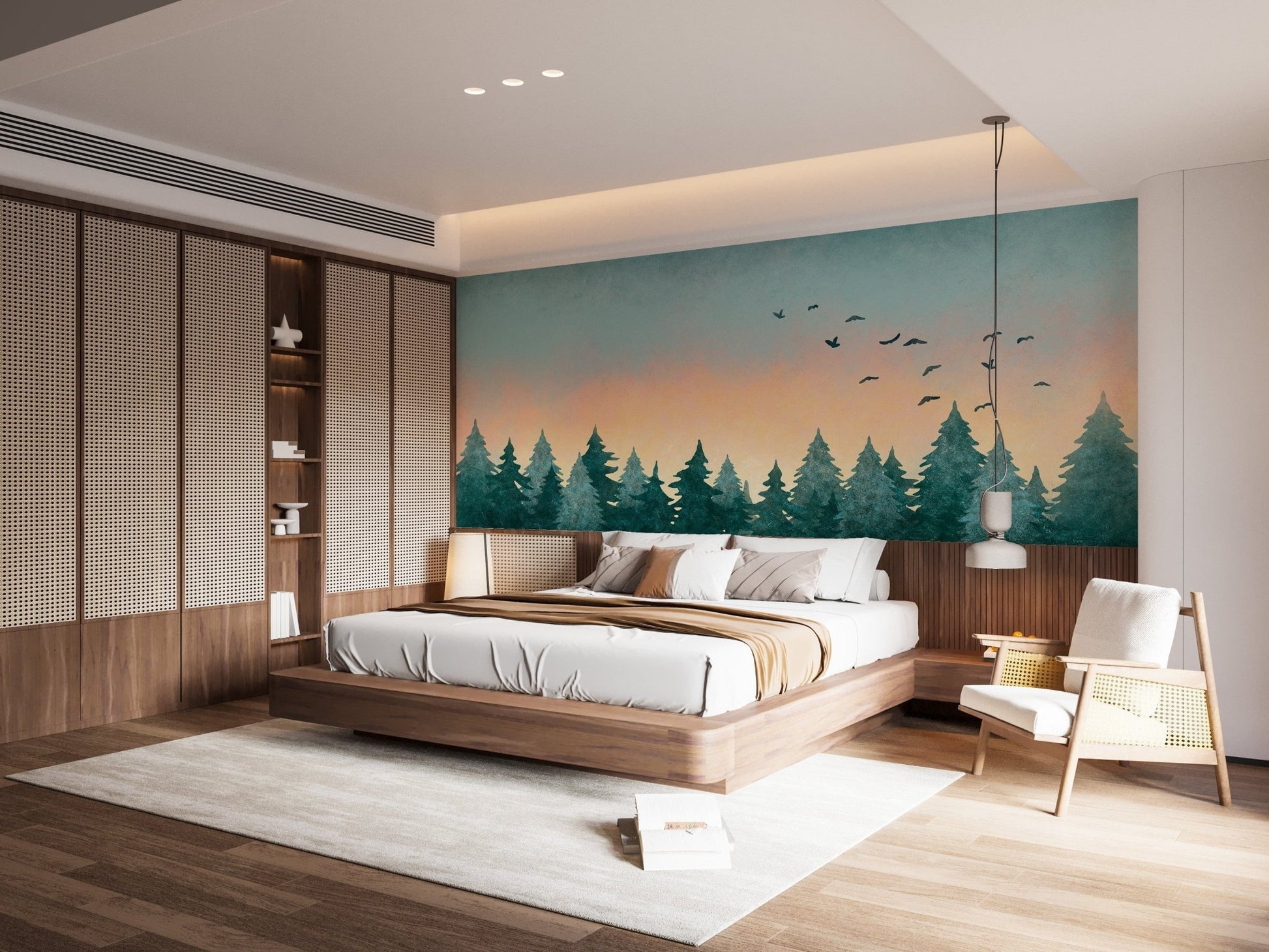 Watercolor Green Tree Forest Wallpaper for Walls