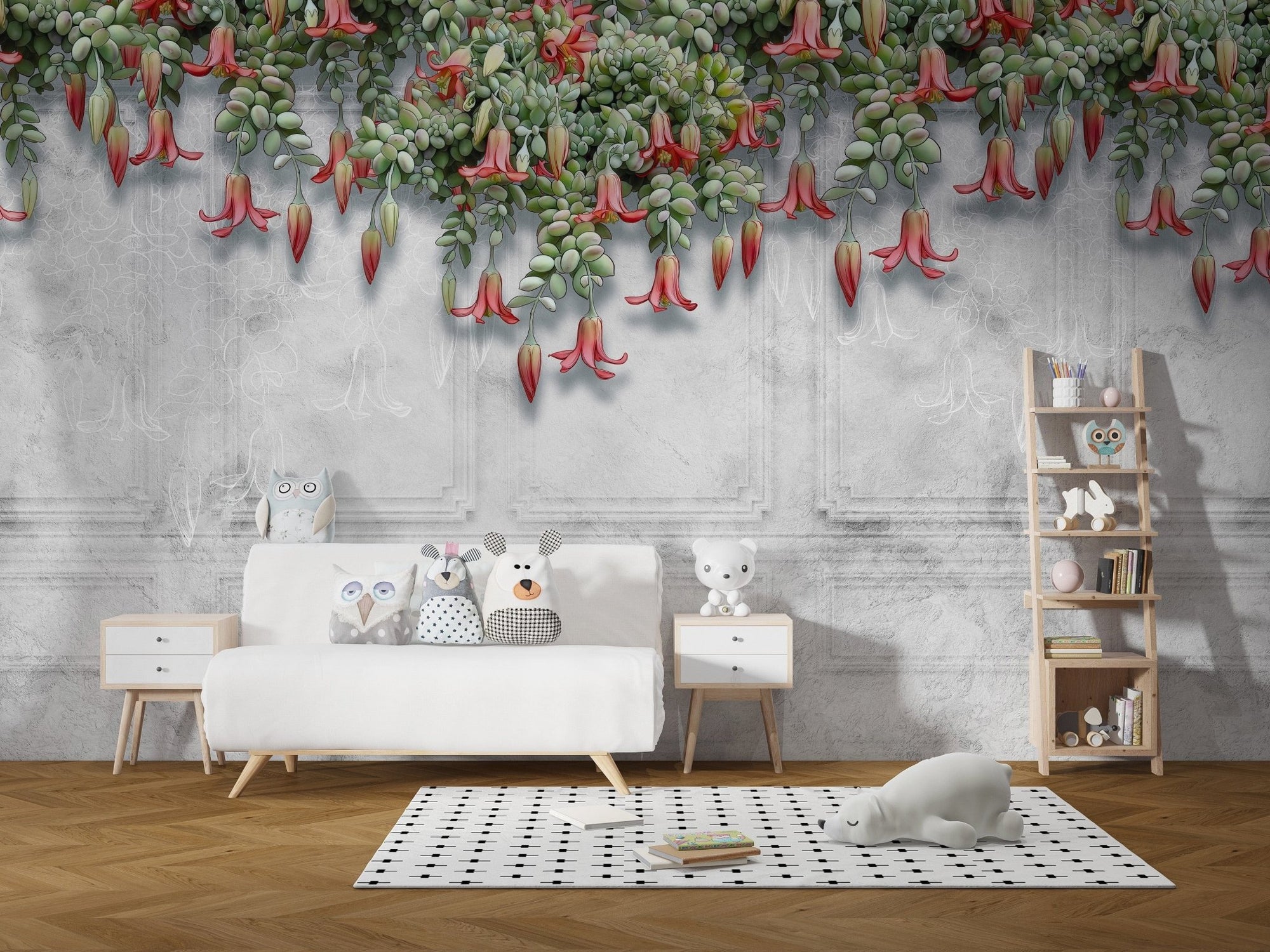 Hanging Exotic Flowers Concrete Gray Wall Murals B161