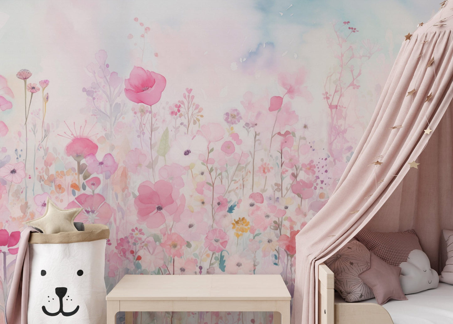 Watercolor Happy Flowers Pink Color Wallpaper - Giffywalls, DTIL52