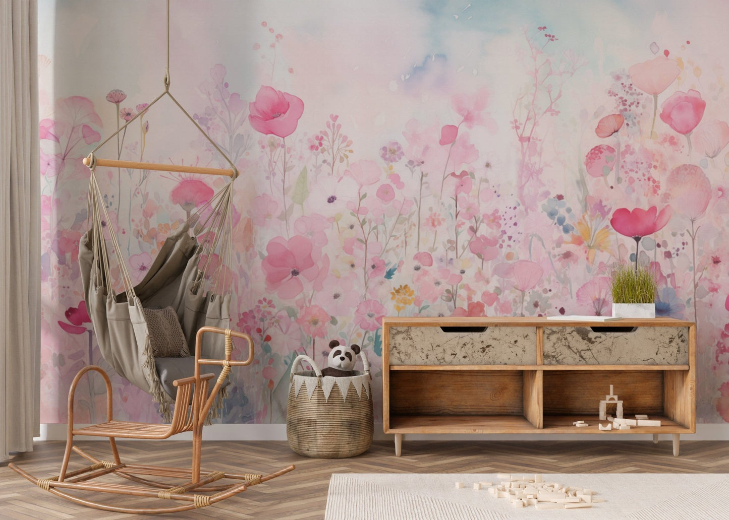 Watercolor Happy Flowers Pink Color Wallpaper - Giffywalls, DTIL52