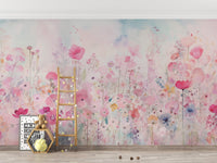 Watercolor Happy Flowers Pink Color Wallpaper - Giffywalls, DTIL52