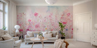 Soft watercolor happy flowers pink wallpaper for a warm, joyful ambiance., DTIL52