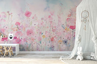 Watercolor happy flowers pink color wallpaper for a bright, happy atmosphere., DTIL52