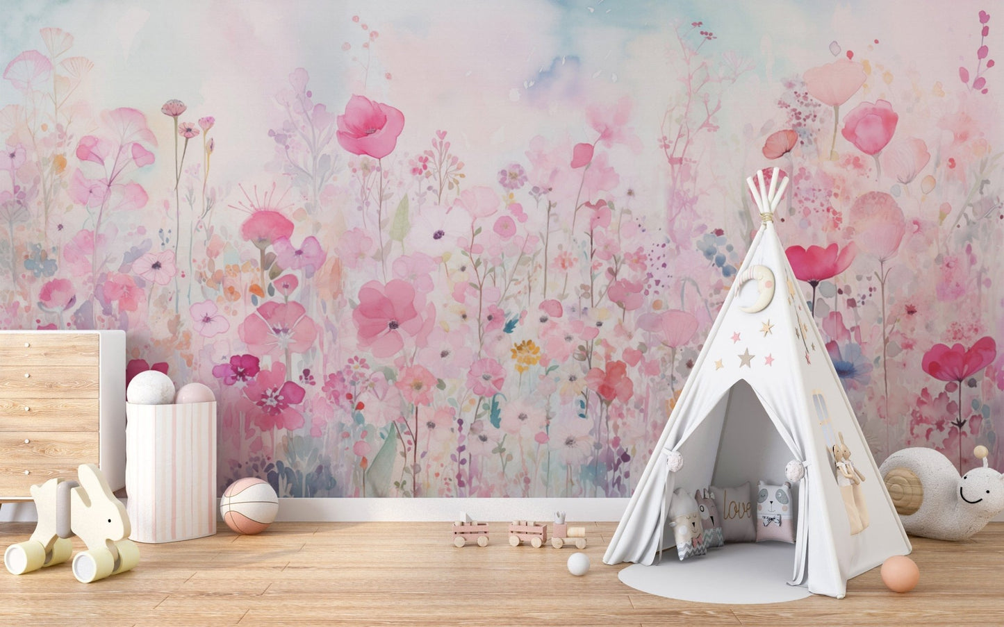 Watercolor Happy Flowers Pink Color Wallpaper - Giffywalls, DTIL52