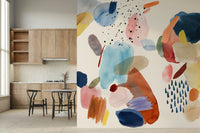 Subtle watercolor wallpaper with flowing brushstrokes for a hallway.