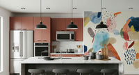 Artistic Watercolor Harmony wall mural in a nursery with light wood.