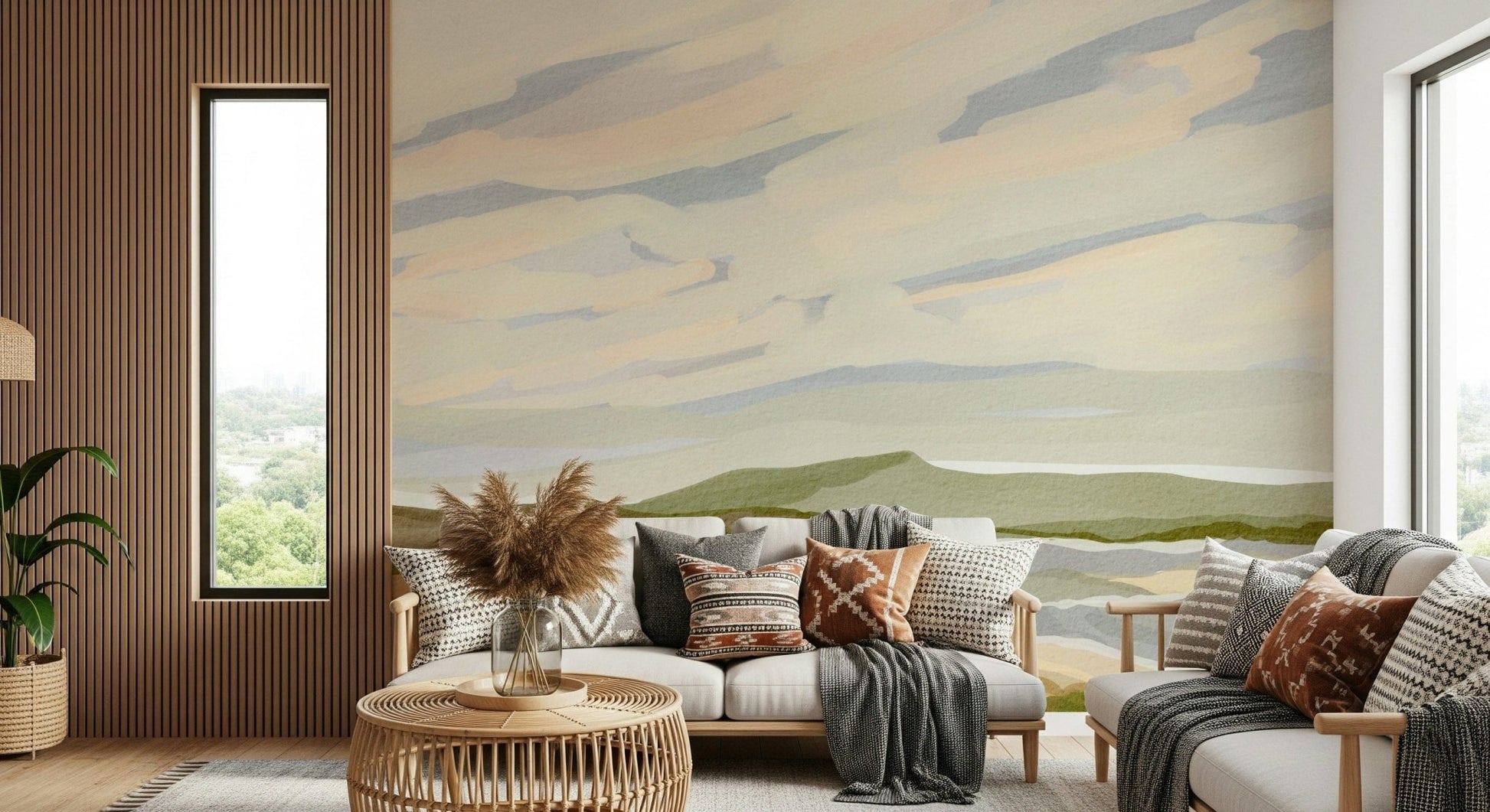 Decorative Watercolor Hills art for a contemporary, warm space.