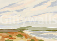 Earthy-toned wallpaper mural of the expansive Watercolor Hills vista.