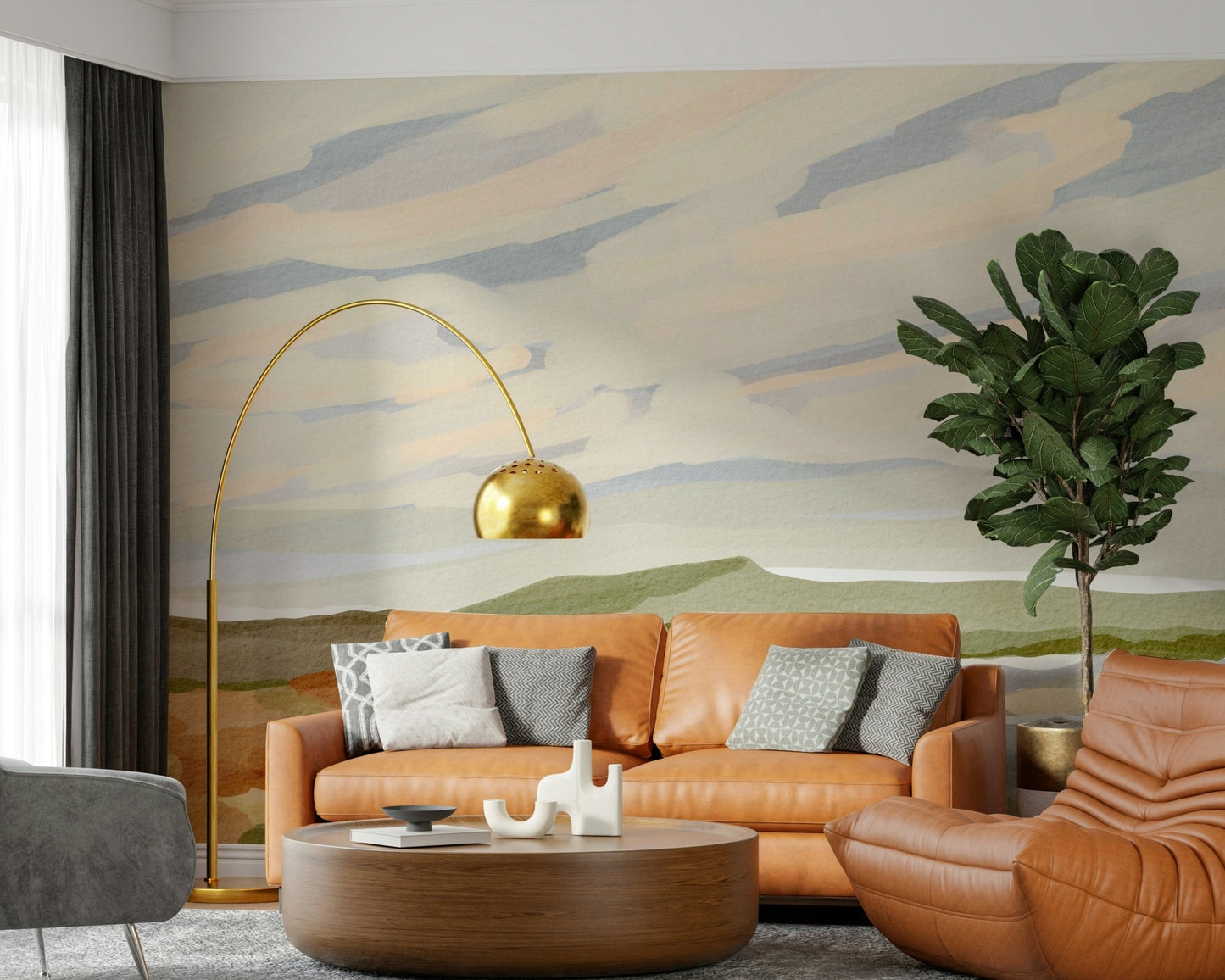 Scenic hillside Watercolor Hills design with dynamic clouds.