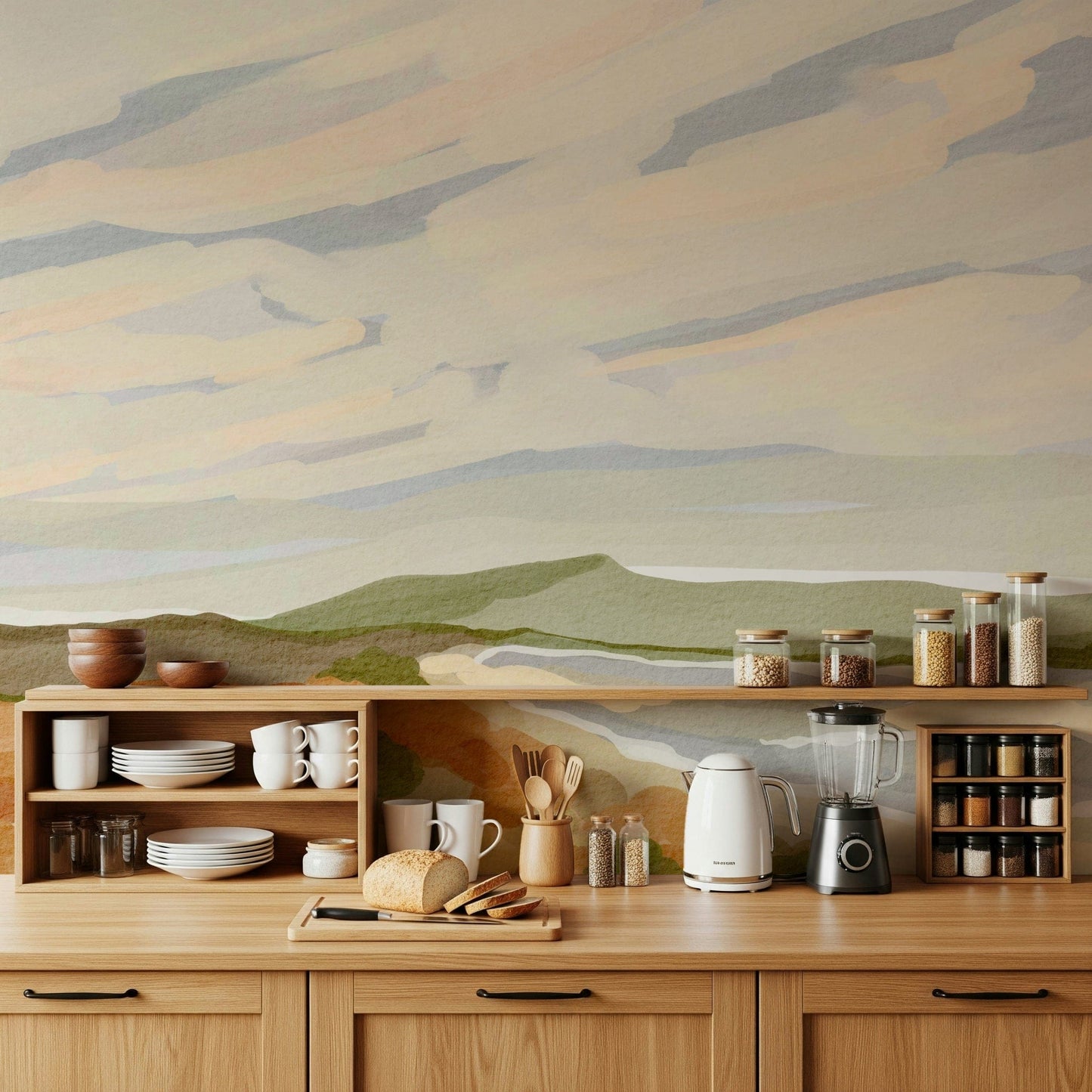 Wide landscape wallpaper featuring the Watercolor Hills open sky.