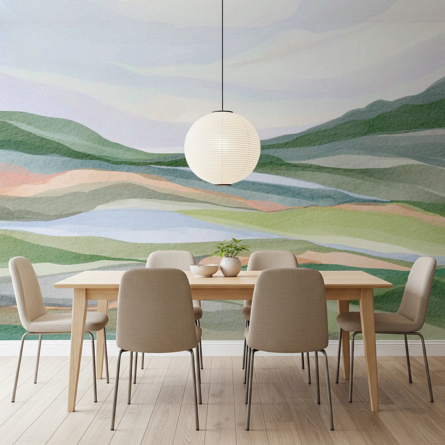 Green and grey watercolor hills for modern walls., GD8467