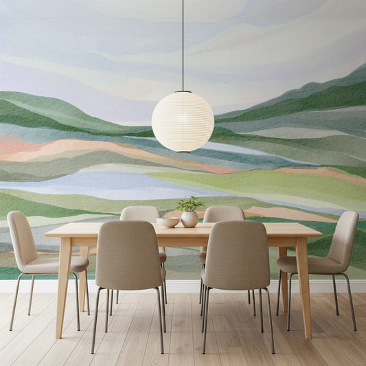 Green and grey watercolor hills for modern walls., GD8467