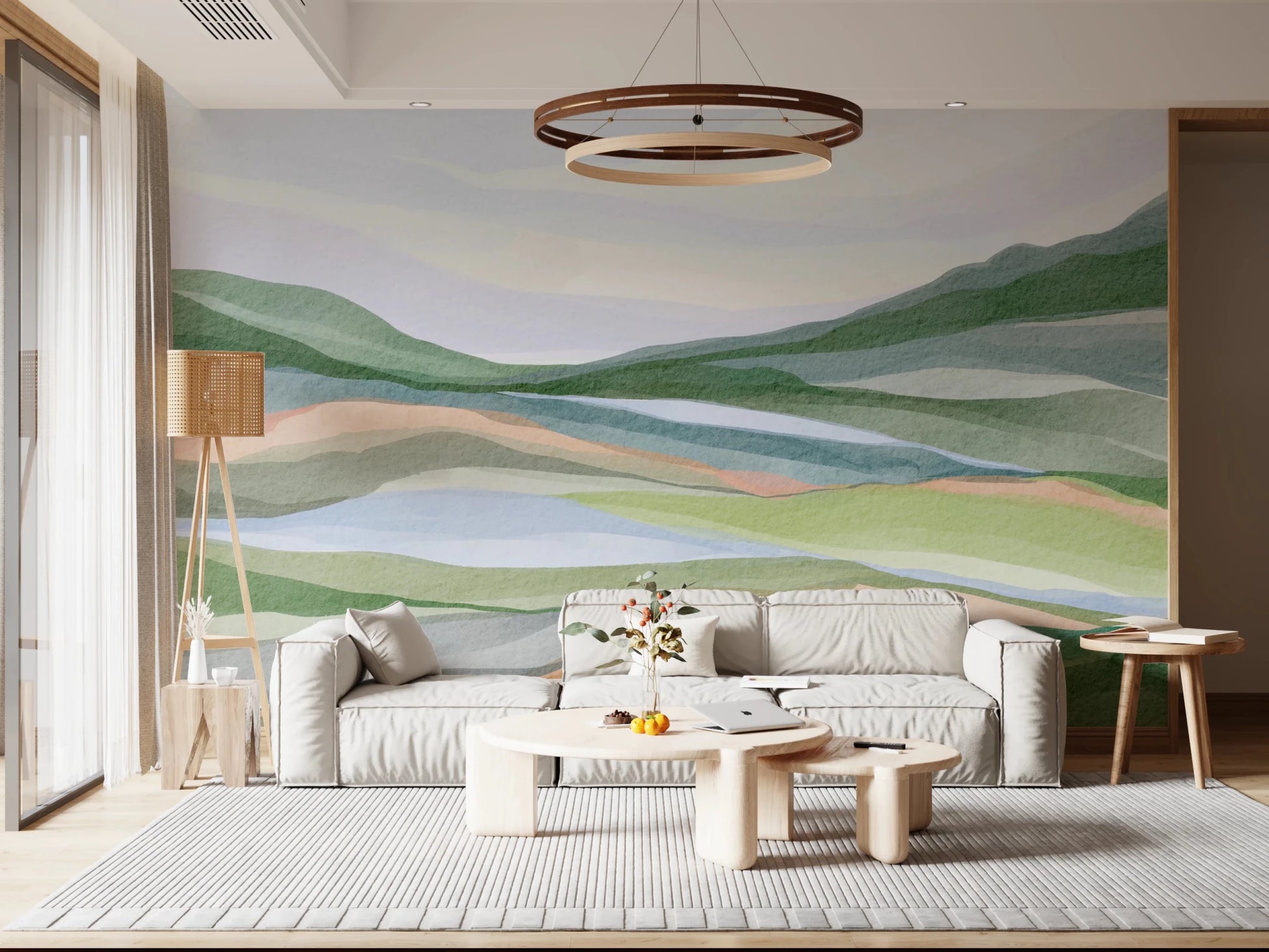 Calm watercolor hills in shades of sage and teal., GD8467